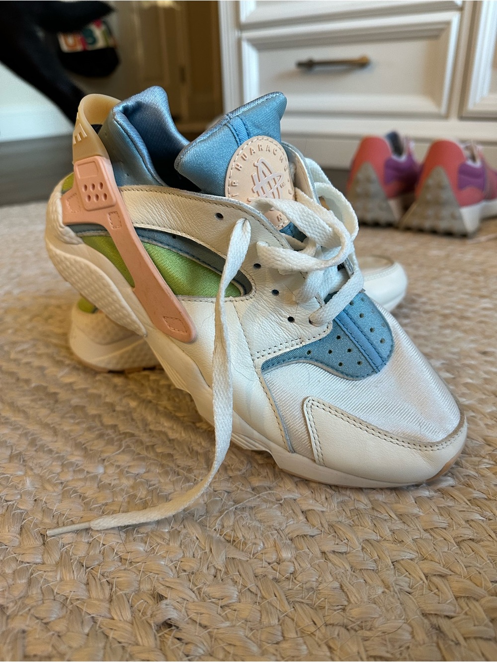Nike Women's White Sneakers with Blue, Pink & Green Accents